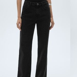 NWT black Mango Straight-fit jeans with rhinestone detail 32